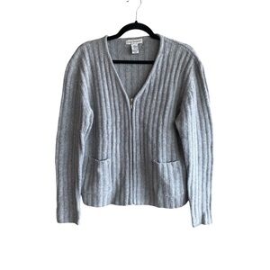Vintage Casual Connection Full Zip V Neck Sweater Wool Angora Blend Grey Size S
